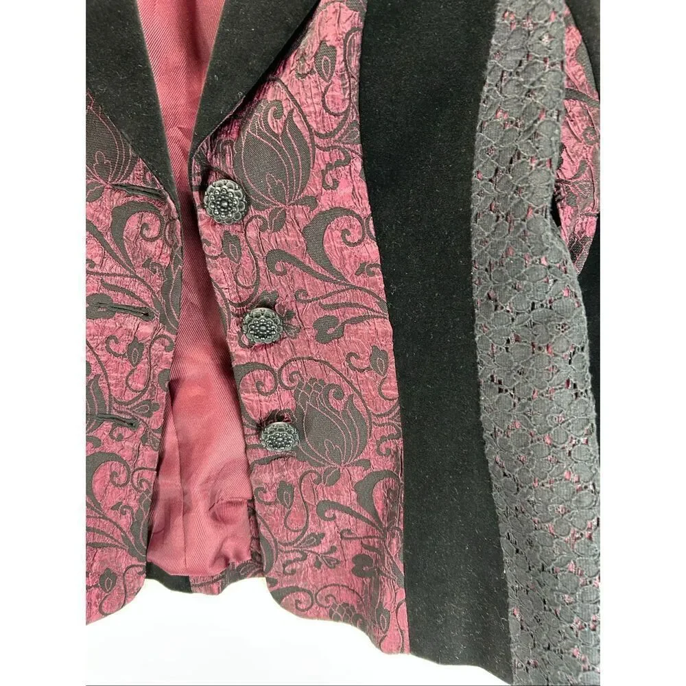 D studio Gothic Velvet Blazer Size 8 Black & Burgundy Y2K Victorian Jacket - Picture 13 of 15